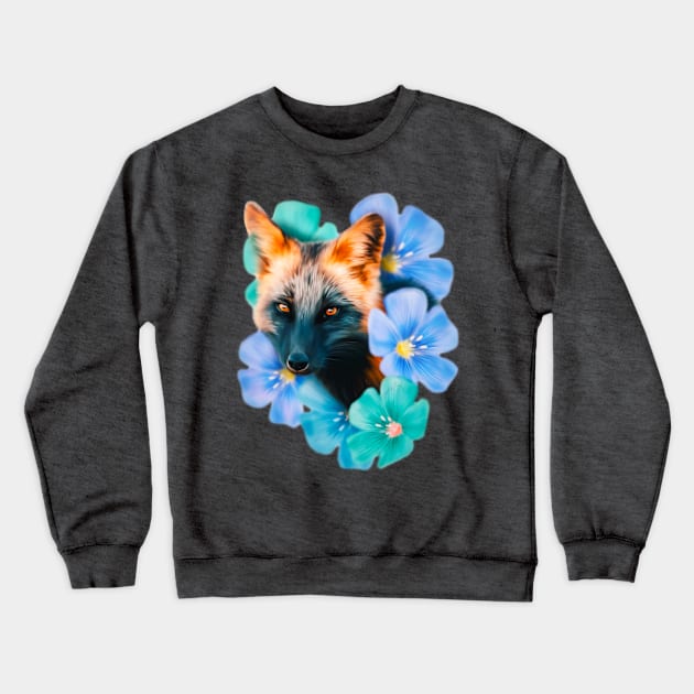 Flowers - Fox (Digital Drawing) Crewneck Sweatshirt by lunaroveda